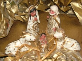 Christmas Crib with beautiful Central American figures in a family home, Bray, Co. Wicklow 